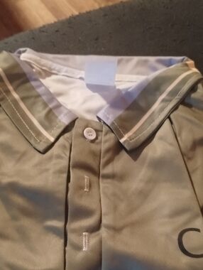 Olive Green Button-Up Top with Contrast Trim
